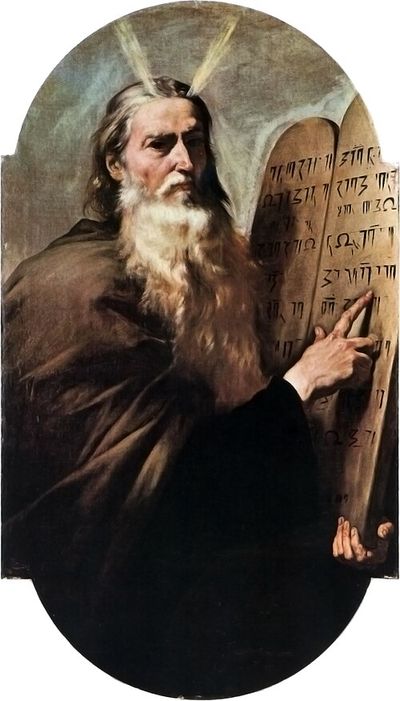 Painting of Moses holding the tablets of the Ten Commandments
